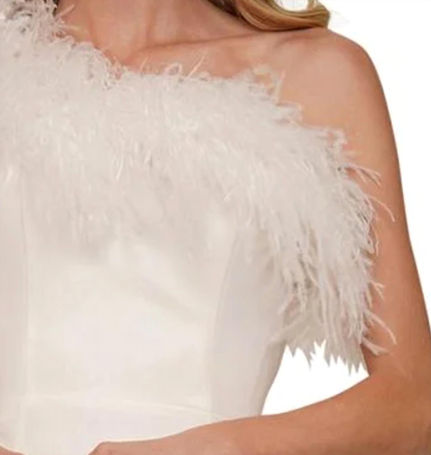 Colors Dress - Feather Trimmed One Shoulder Fitted Dress