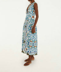 Farm Rio - Flora Tile Scallop Linen Maxi Dress
