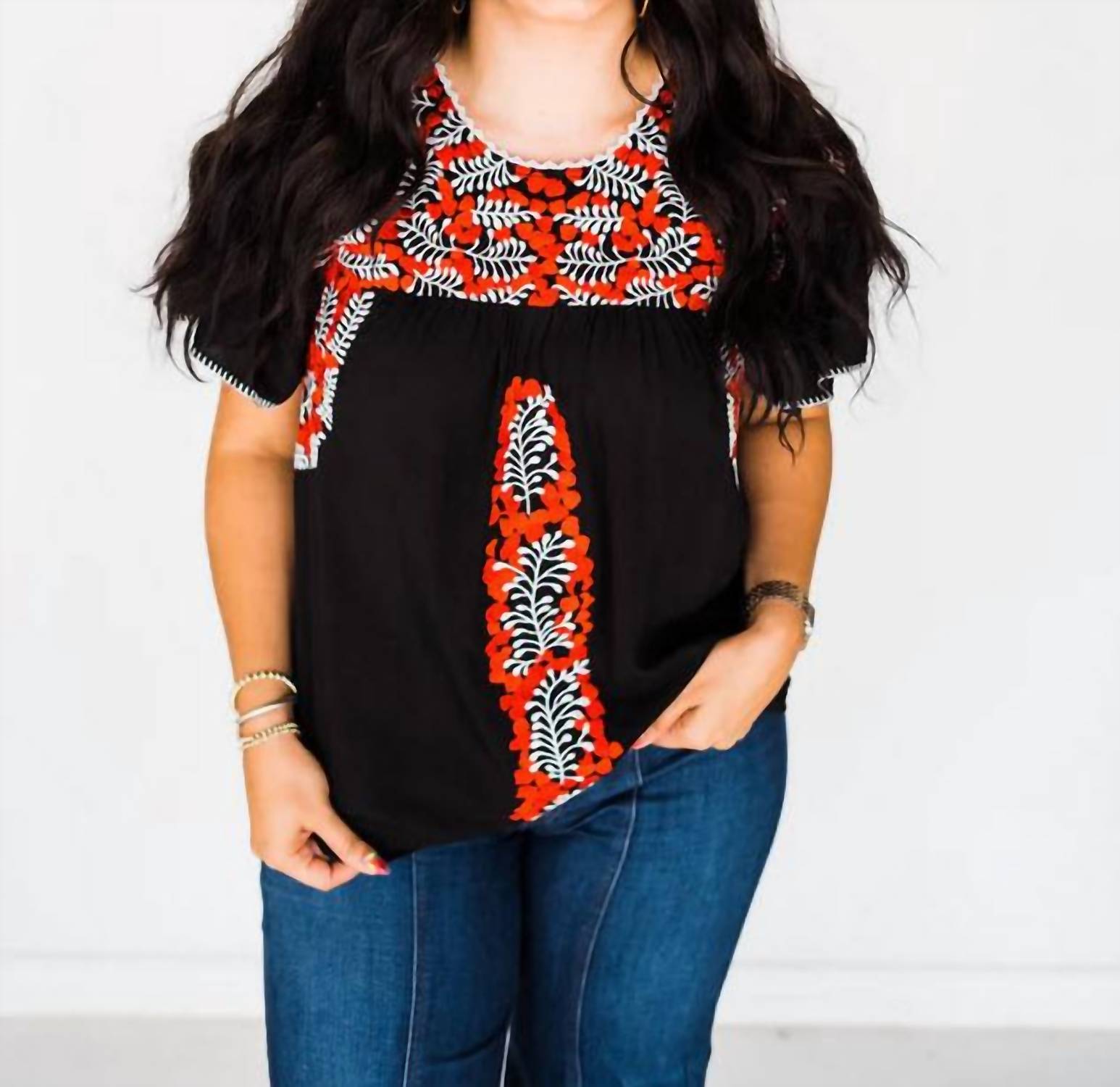 Layerz Clothing - Flutter Sleeve Embroidered Top