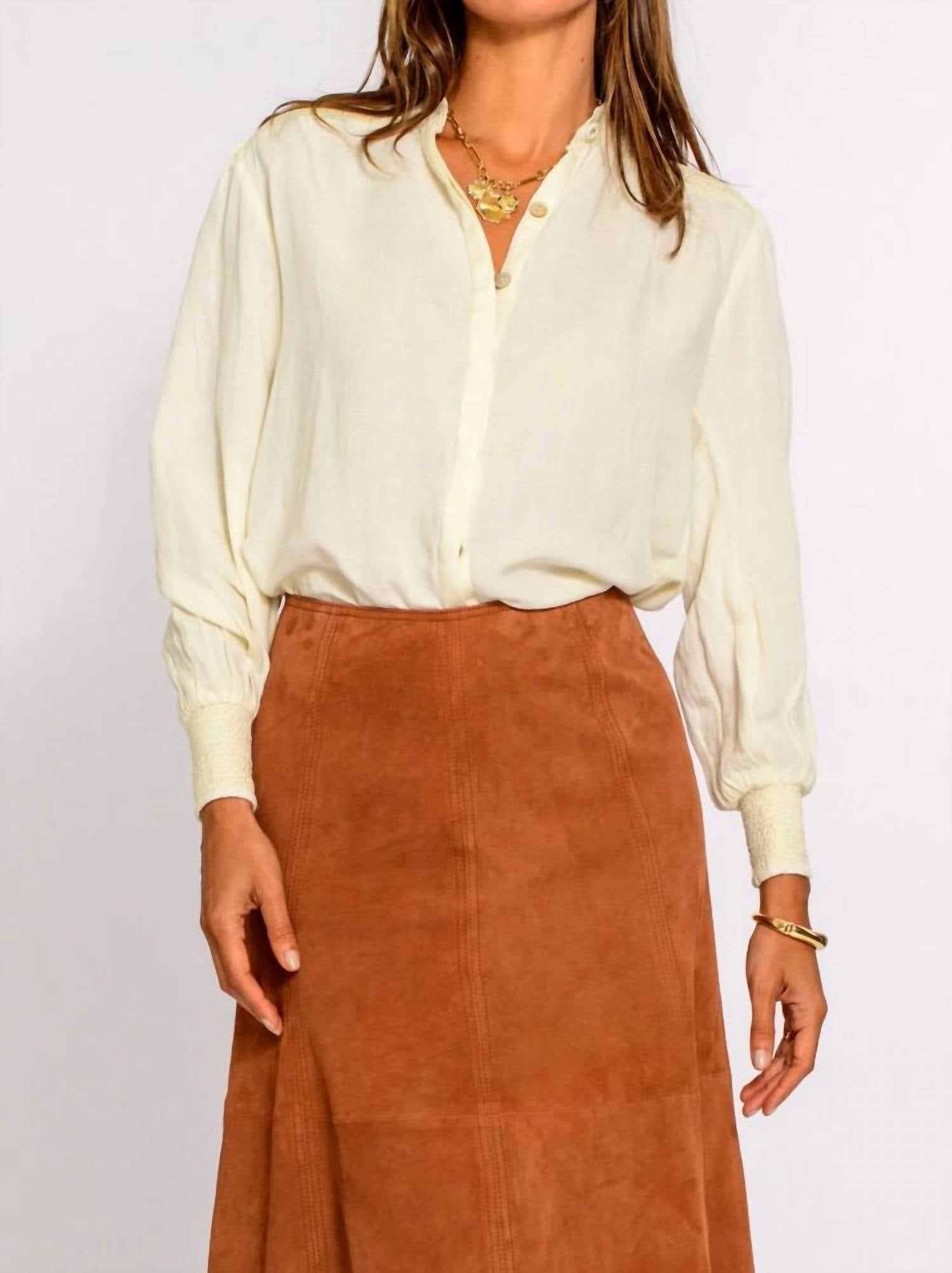 Elizabeth James The Label Emily Button Down Top in brown - women's shirt
