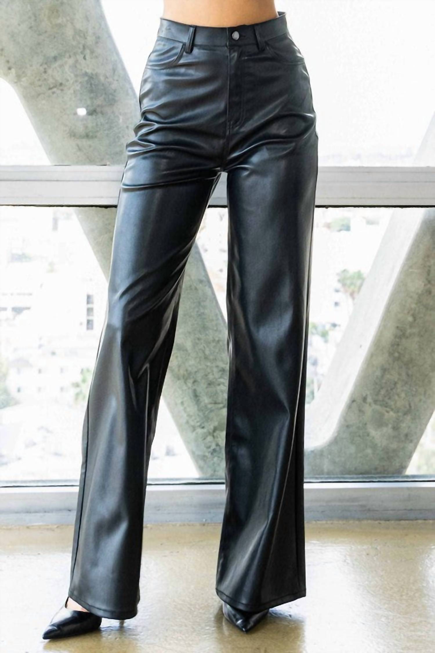 Vibrant Miu - Licia Vegan Leather Wide Leg Pants