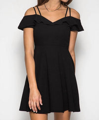 She + Sky - Ruffle Sleeve Double Strap Flare Dress