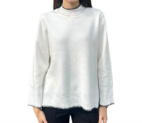 ATELIER High-low Mock Neck Sweater With Stitched Trim in snow and black 1 - women's sweater