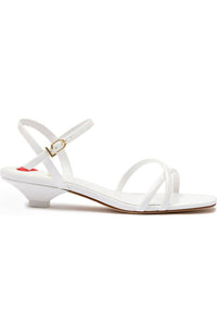 Larroude Women's Charlotte Strappy Patent Leather Kitten Heel Sandals in white - women's sandal