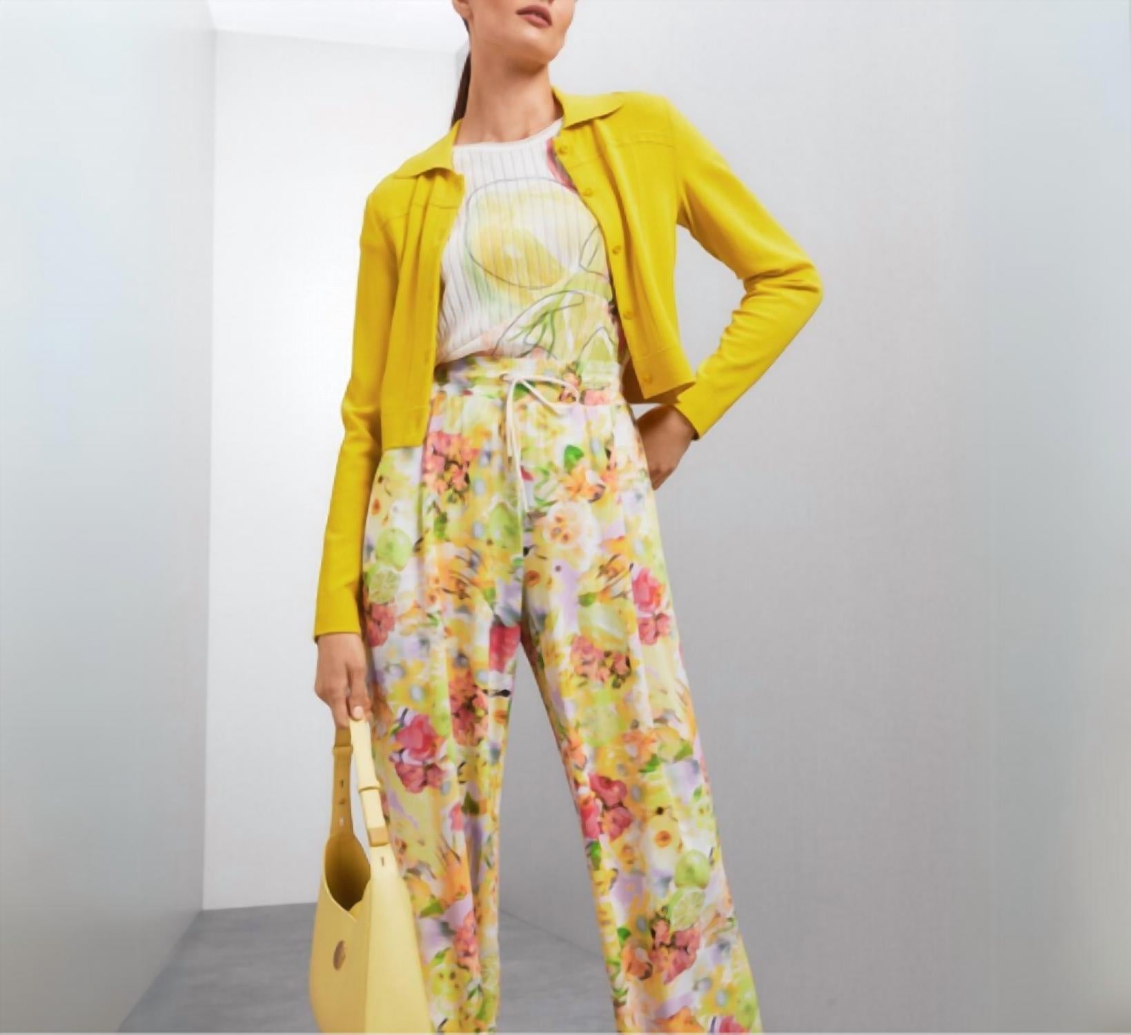 Marc Cain Wedi Floral Pants in pale lemon - women's pants - view 7