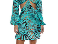 Luli Fama - Animale Long Sleeve Cut Out Short Dress
