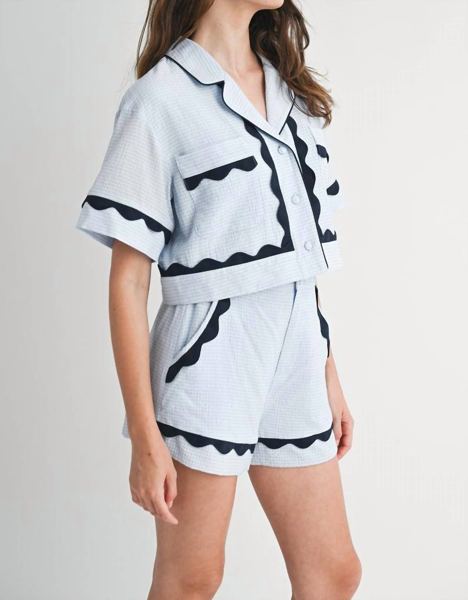 Mable - Wavy Lace Shirt & Short Set