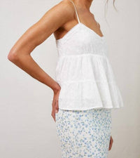 Creamon Eyelet Lace Trim Cami Top in white - women's shirt - alternate view