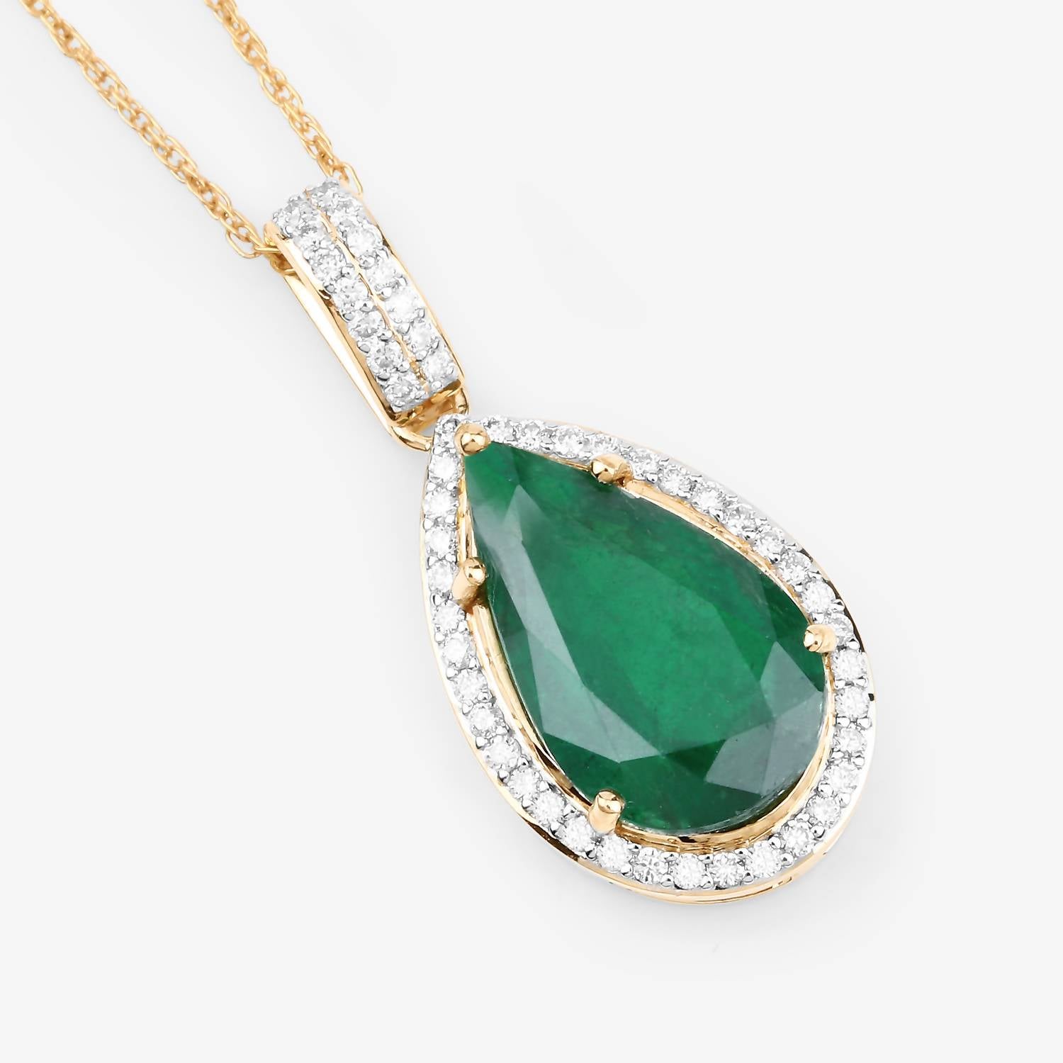 Diana M Jewels Women's Natural Zambian Emerald Pendant Necklace (3.22 Ct) - Signature Plus in 14k yellow gold - women's jewelry - detail view