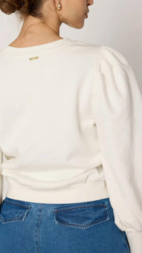 Cleobella Indi Puffed High Cuff Sleeves Sweatshirt in ivory - women's top - detail view