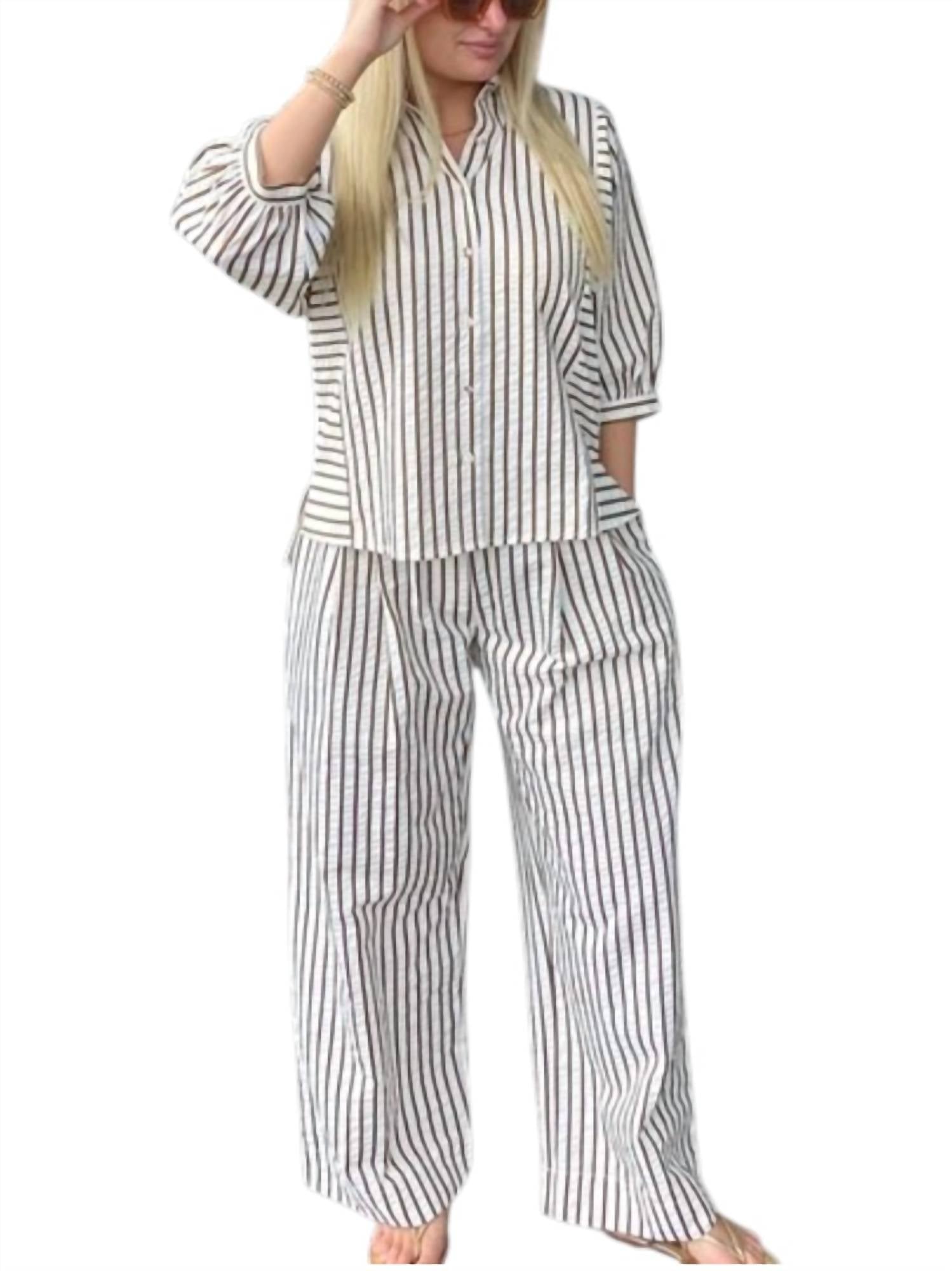 Joy Joy - Pleated Stripe Culottes Pants