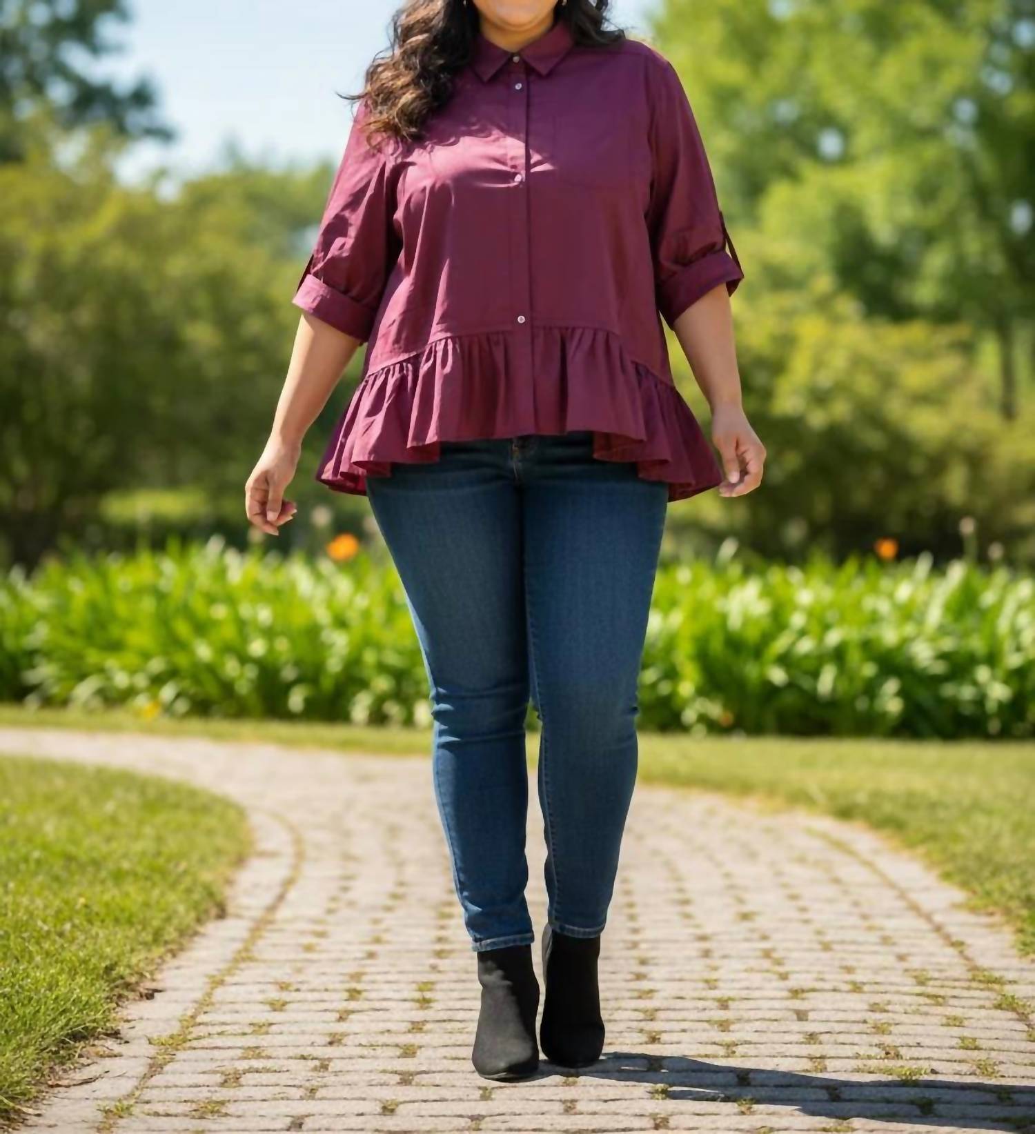 Entro - Women's Collared Button Top - Plus