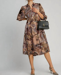 umgee Paisley Print Satin Midi Dress in brown - women's dress