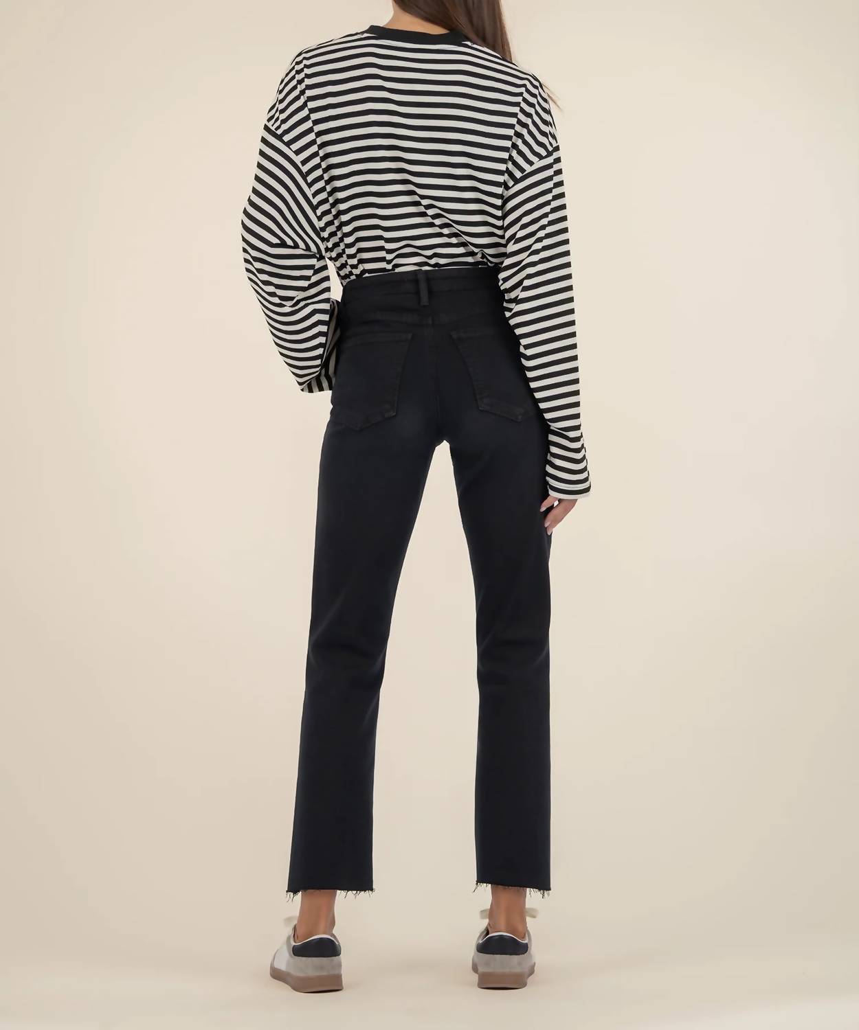 KUT FROM THE KLOTH Kelsey High Rise Ankle Flare Jeans With Raw Hem in black - women's jeans - alternate view
