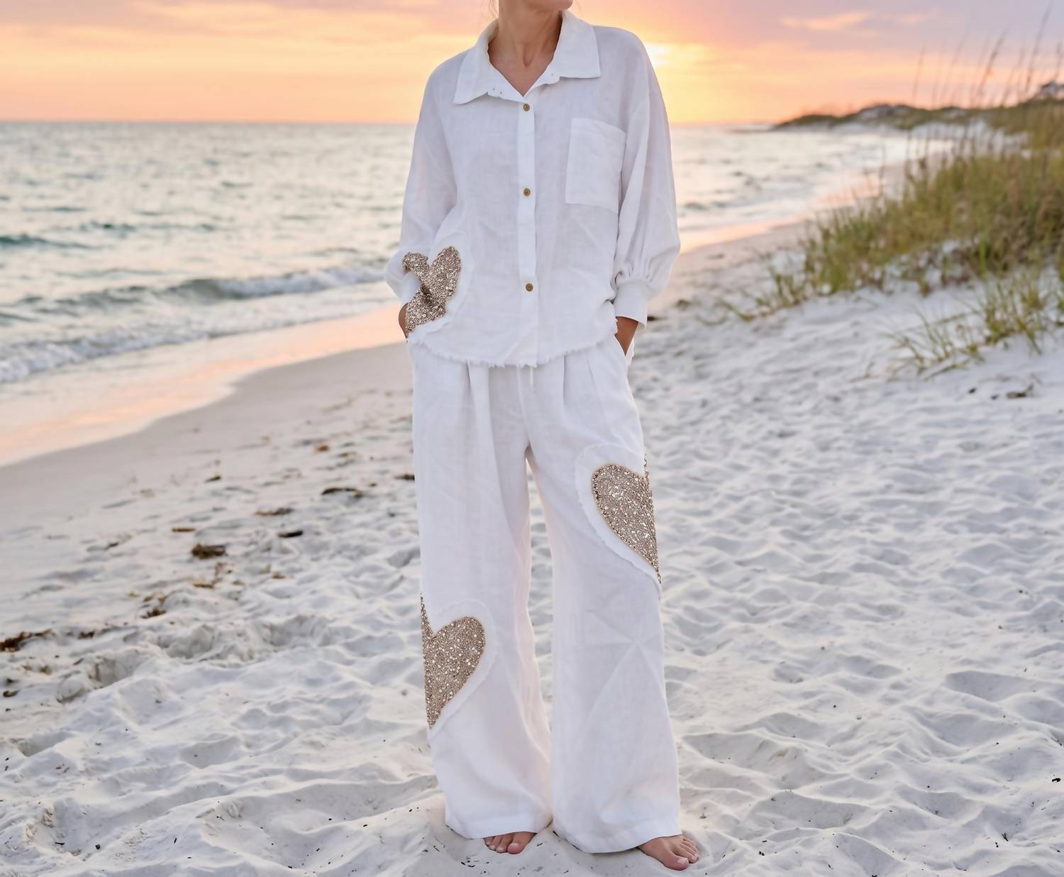 Made in Italy Amore Linen Button-Down Shirt in italy amore linen button down shirt in white - women's shirt - view 5
