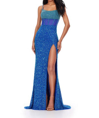 ASHLEYlauren Fully Beaded Corset Bustier Gown in royal turquoise - women's dress