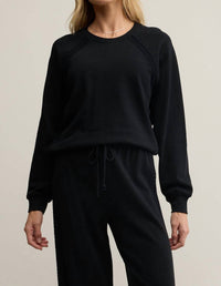 Z Supply All Around French Terry Sweatshirt in black - women's top