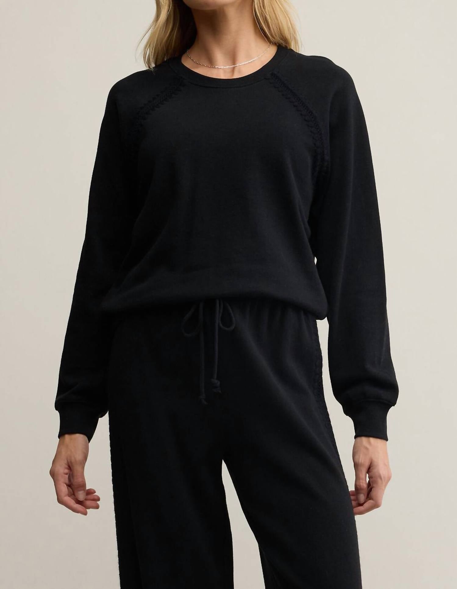 Z Supply All Around French Terry Sweatshirt in black - women's top