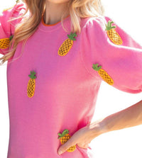 Voy - Sunny Pineapple Puff Sleeve Knit Top