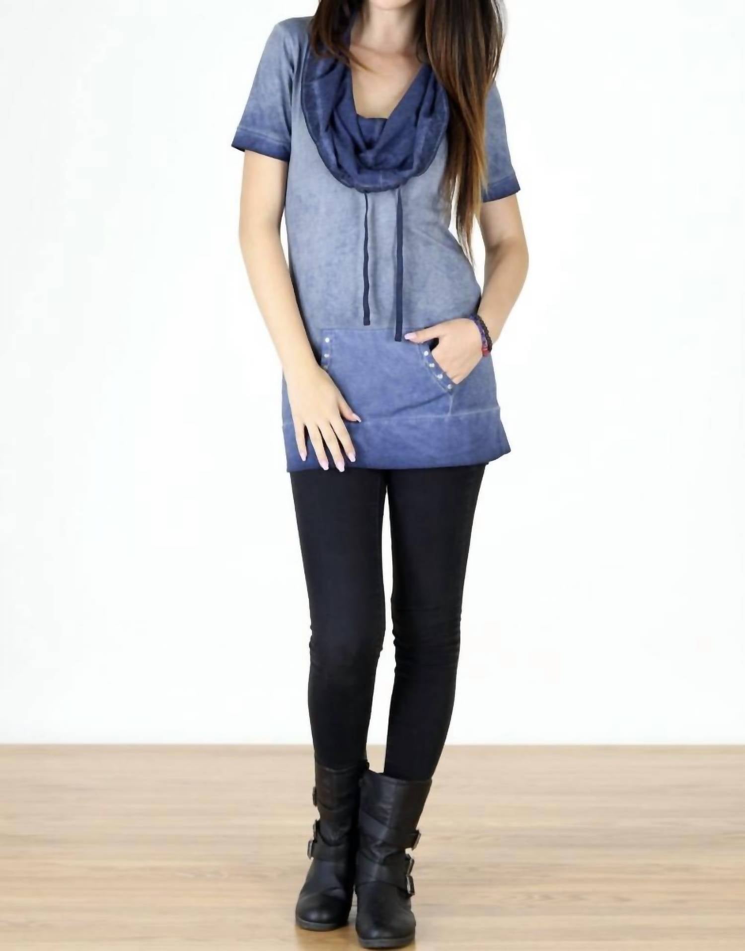 Tough Luv - Cotton Short Sleeve Cowl Neck Tunic Top