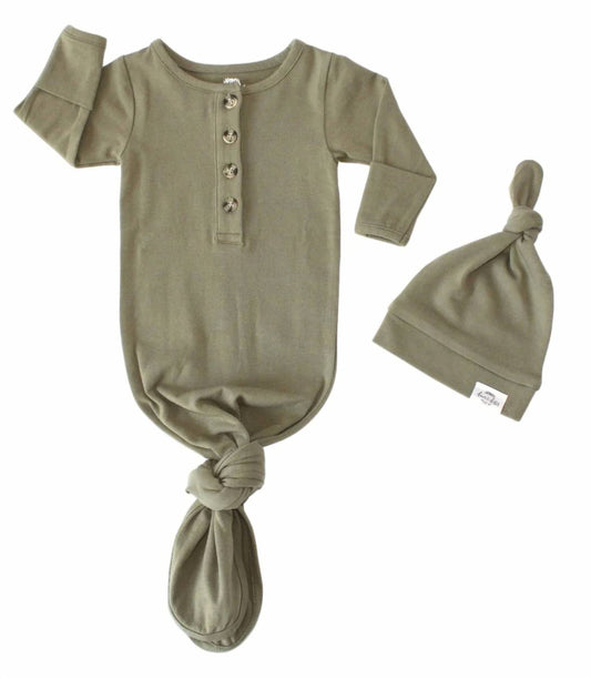 Fawn & Foster - Baby Organic Knotted Gown + Top Knot Hat Sleep Sack