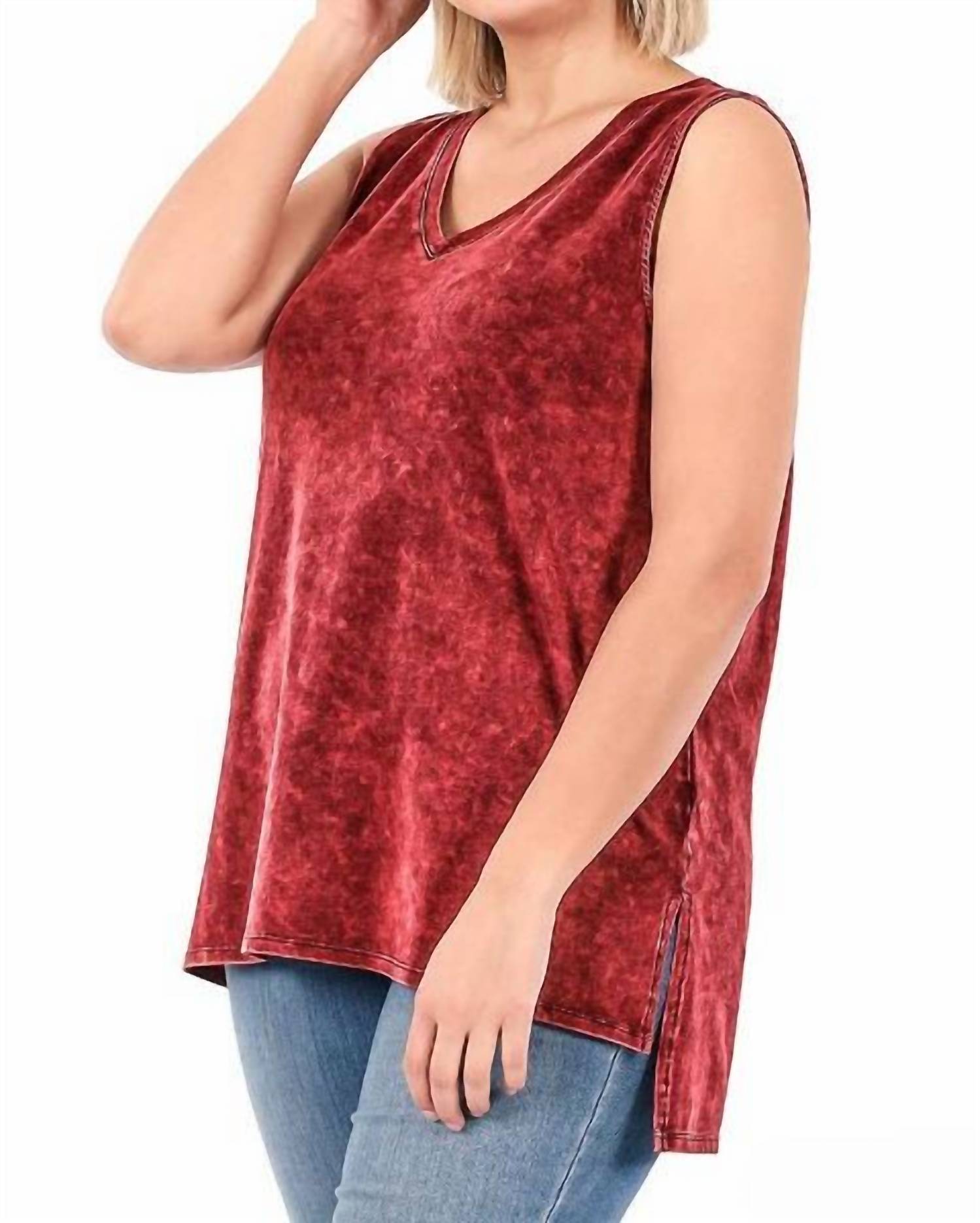 Zenana - Mineral Wash Tank Top With Side-slit - Plus