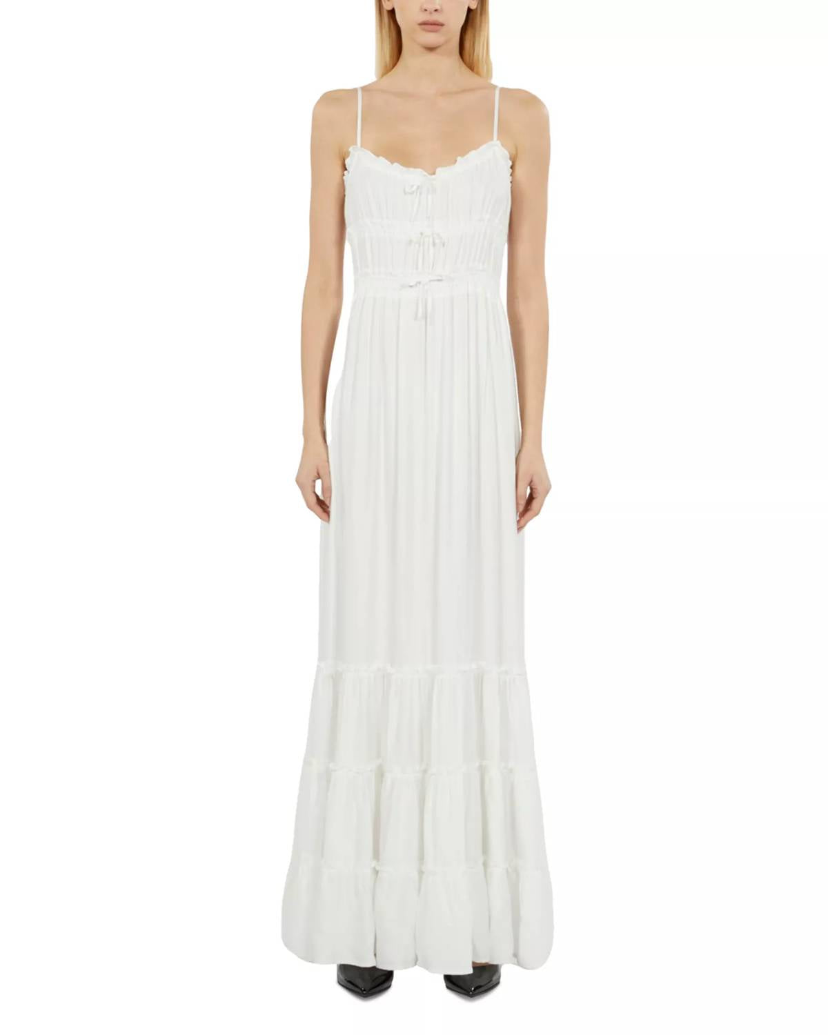 THE KOOPLES Shirred Bow Maxi Dress in white - women's dress