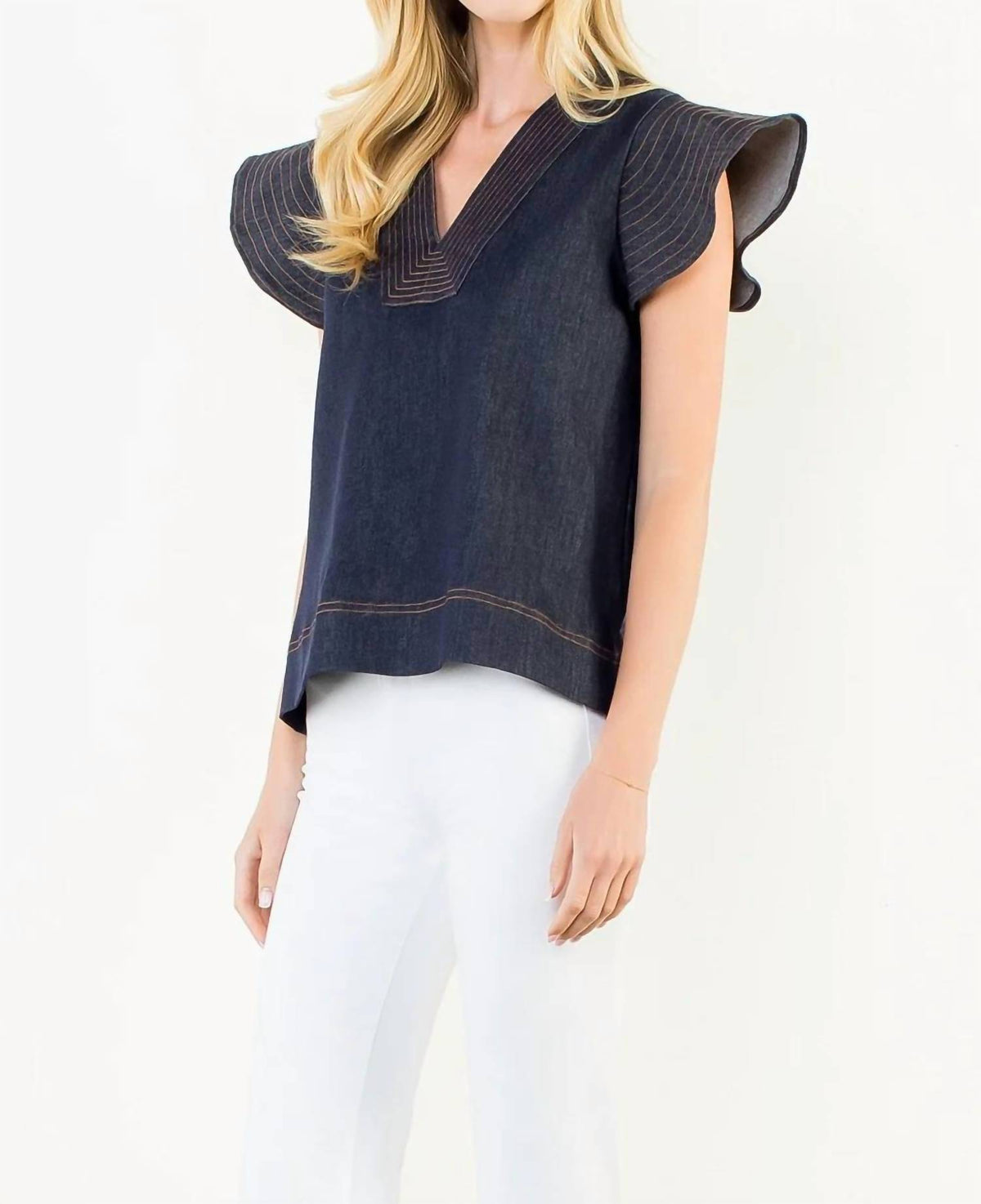 Thml - Short Sleeve V-neck Denim Blouse