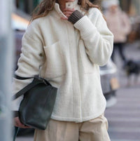 White + Warren Boucle Blend Luxe Jacket in ivory - women's jacket - detail view