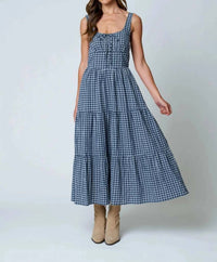 Blu Pepper - Plaid Front Tie Corset Detail Midi Dress