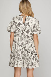 She + Sky - Puff Sleeve Tiered Print Dress