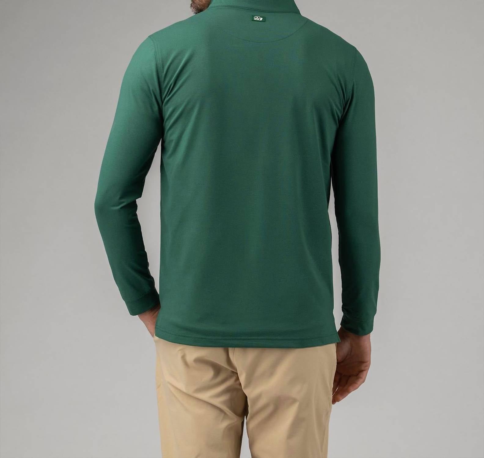 Good Good Golf Practice Round Q-Zip Top in green - men's long sleeve top - detail view
