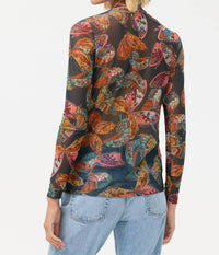 Johnny Was MESH BUTTON UP MOCK NECK TOP in ofelia teal - women's long sleeve top - alternate view