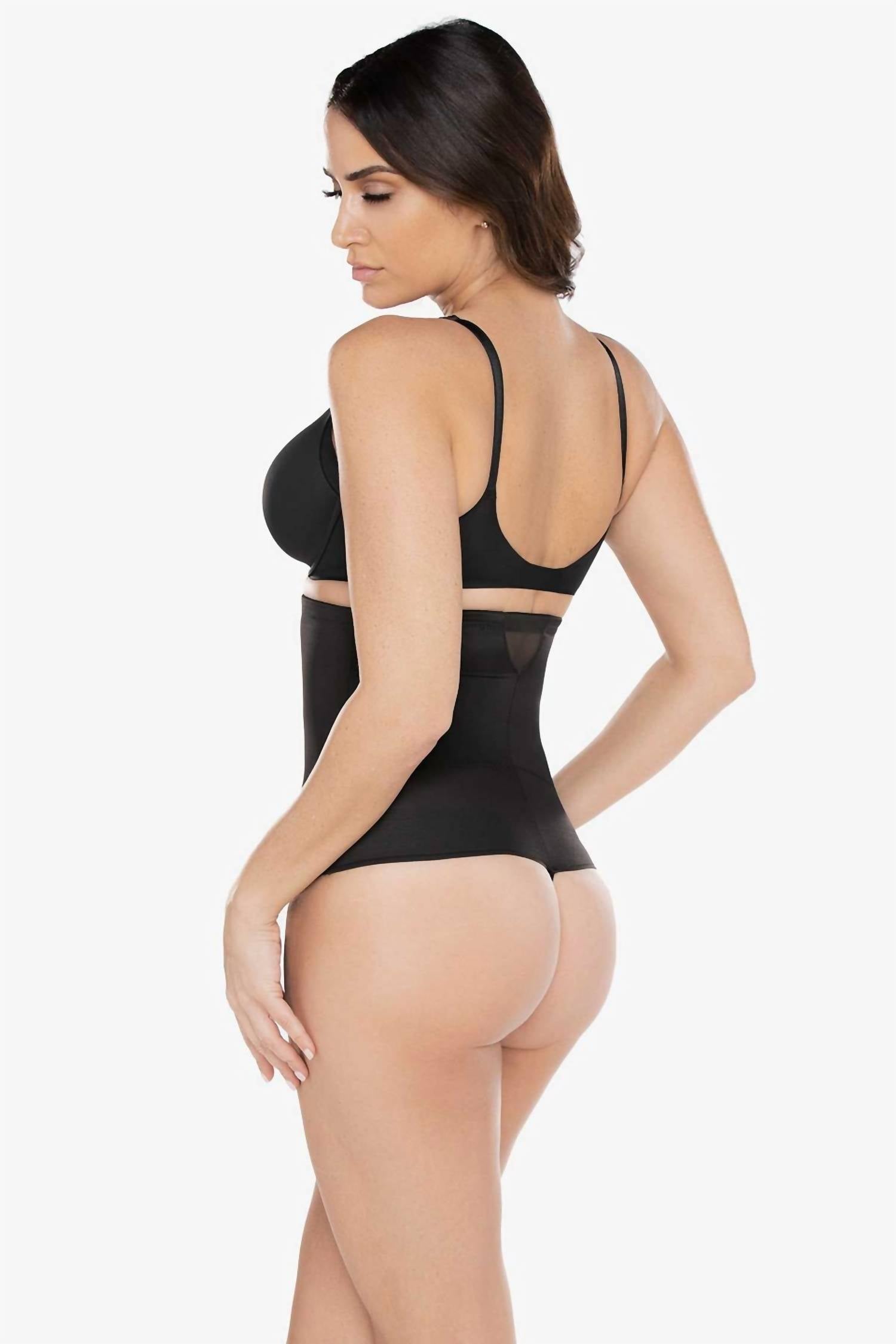 Miraclesuit Sexy Sheer Shaping Extra Firm Control High Waist Thong in black - women's intimate - alternate view