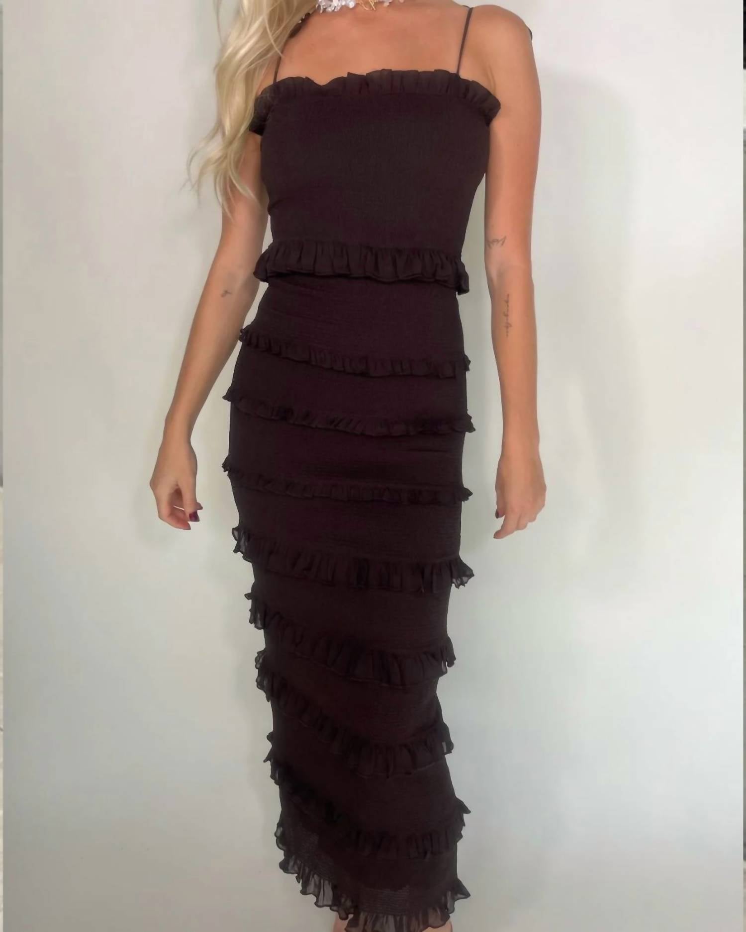 RESET by Jane Jenny Ruffle Dress in dark brown - women's dress