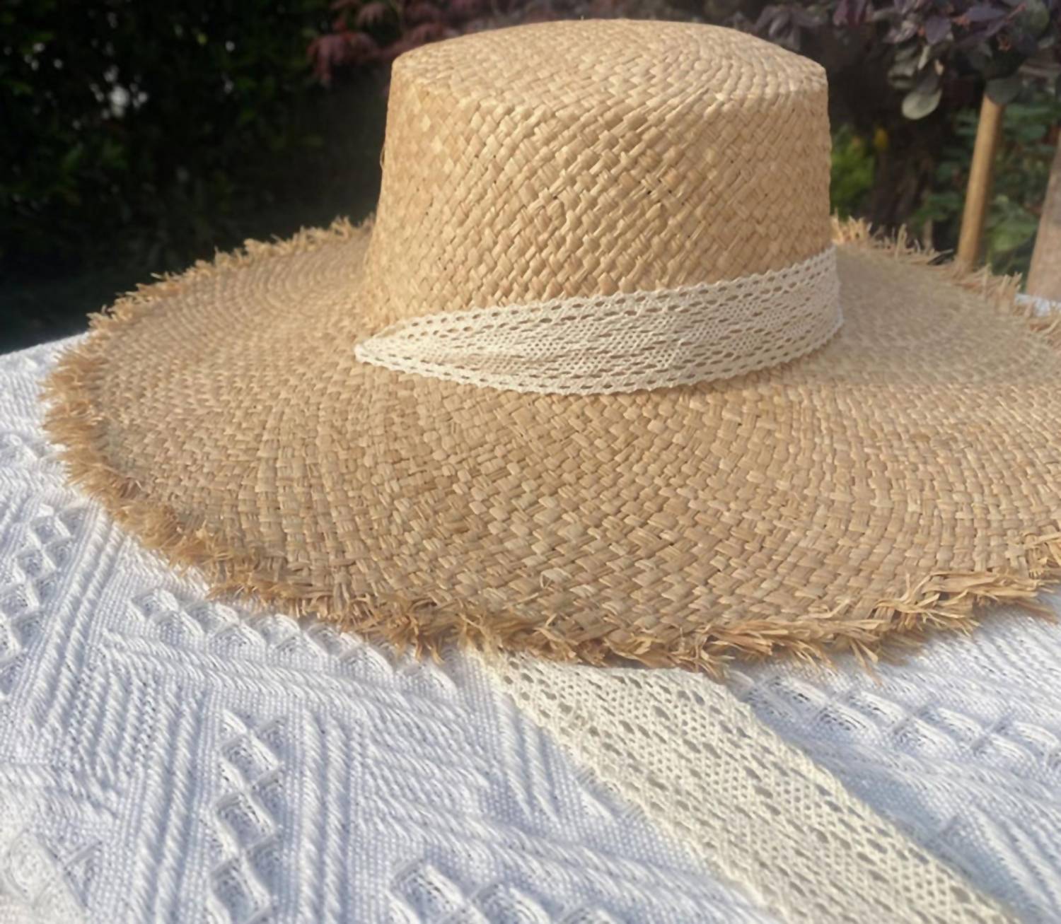 FAME ACCESSORIES Women's Raffia Sun Hats in aubrielle - women's hat - detail view