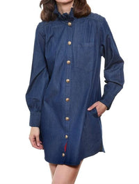 Dizzy-Lizzie - Denim Tunic Dress With Ruffle Neck And Side Pockets