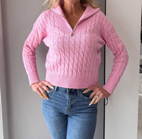J. Society Poppy Cable Long Sleeve Sweater in bubblegum - women's sweater