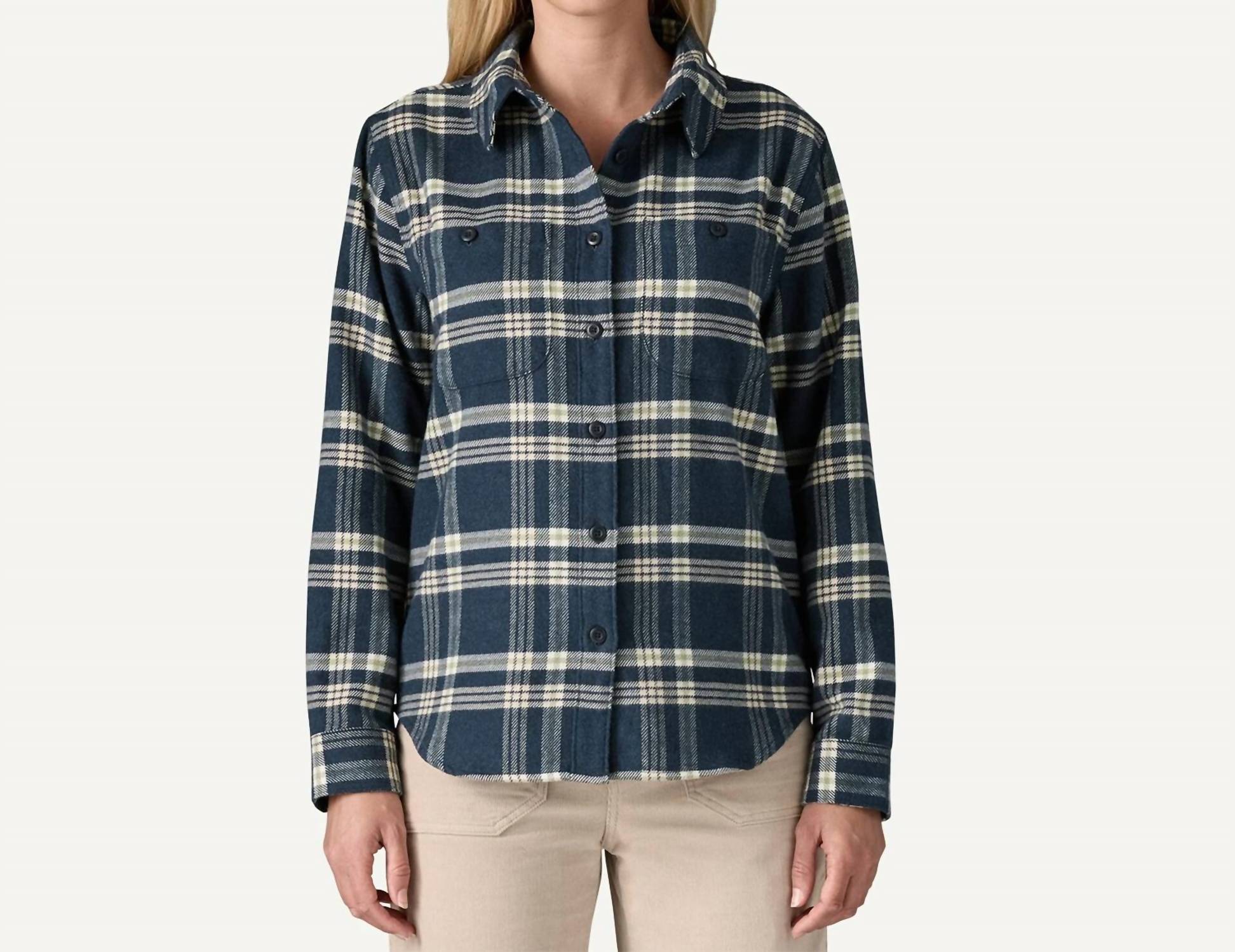 Patagonia Fjord Flannel Shirt in old spruce sunken blue - women's long sleeve top