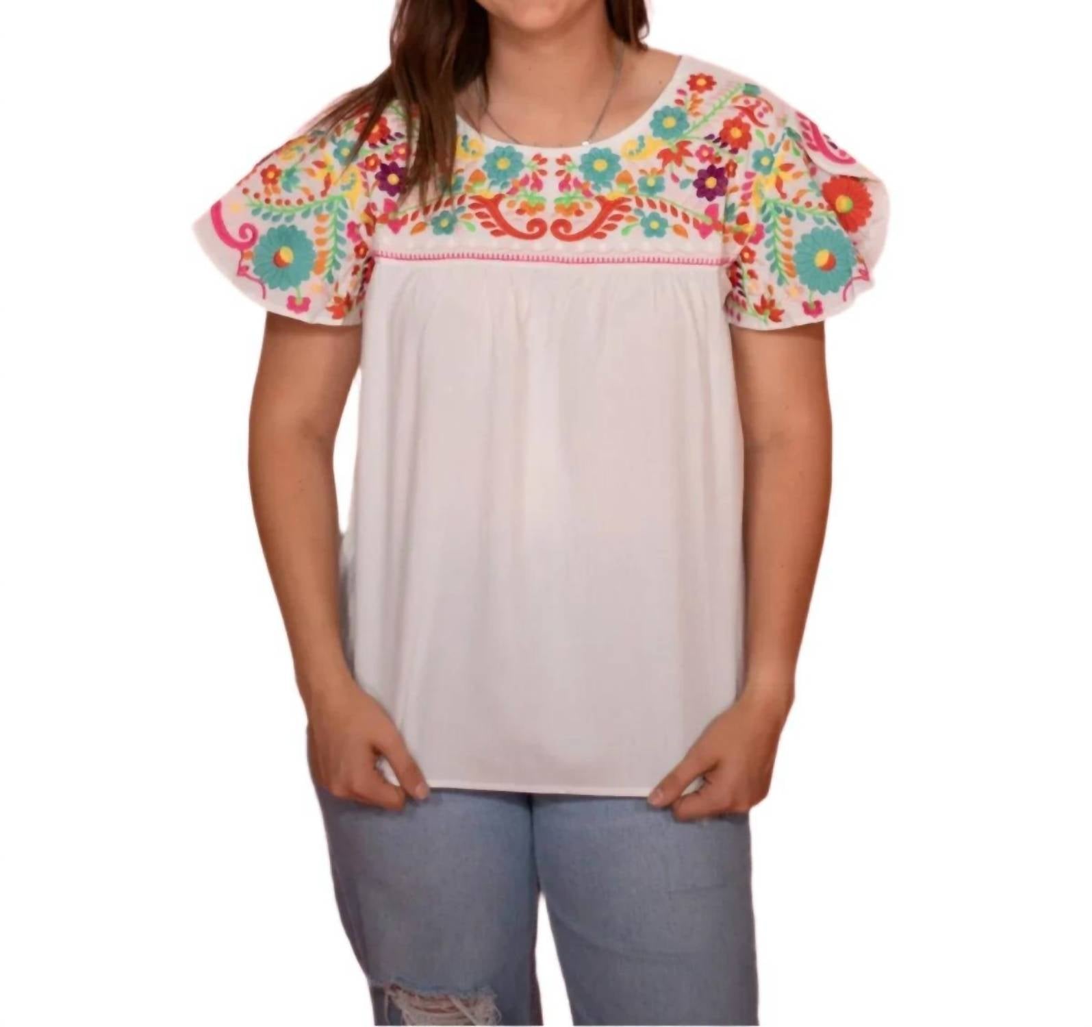 Layerz Clothing - Embroidered Shimmer Butterfly Sleeve Top