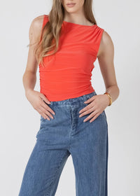 Dex Clothing Shirred Detail Boat Neck Tank Top in bright cherry - women's tank top
