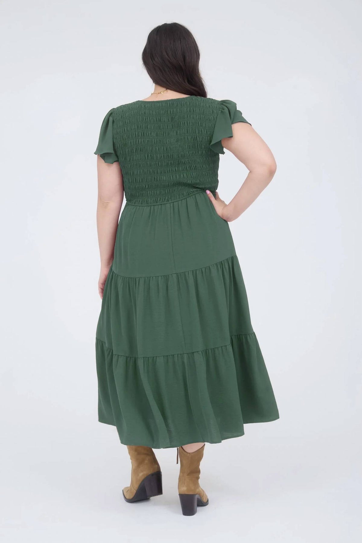 Blu Pepper - Flutter Sleeve Midi Dress - Plus
