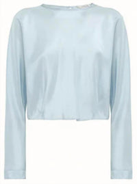 forte forte Women's Habotai Silk Chic Round Neck Shirt in blue - women's blouse - detail view