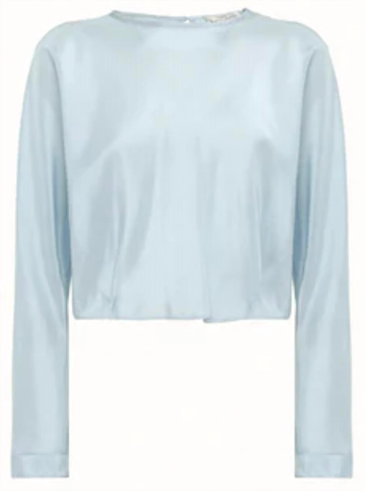 forte forte Women's Habotai Silk Chic Round Neck Shirt in blue - women's blouse - detail view