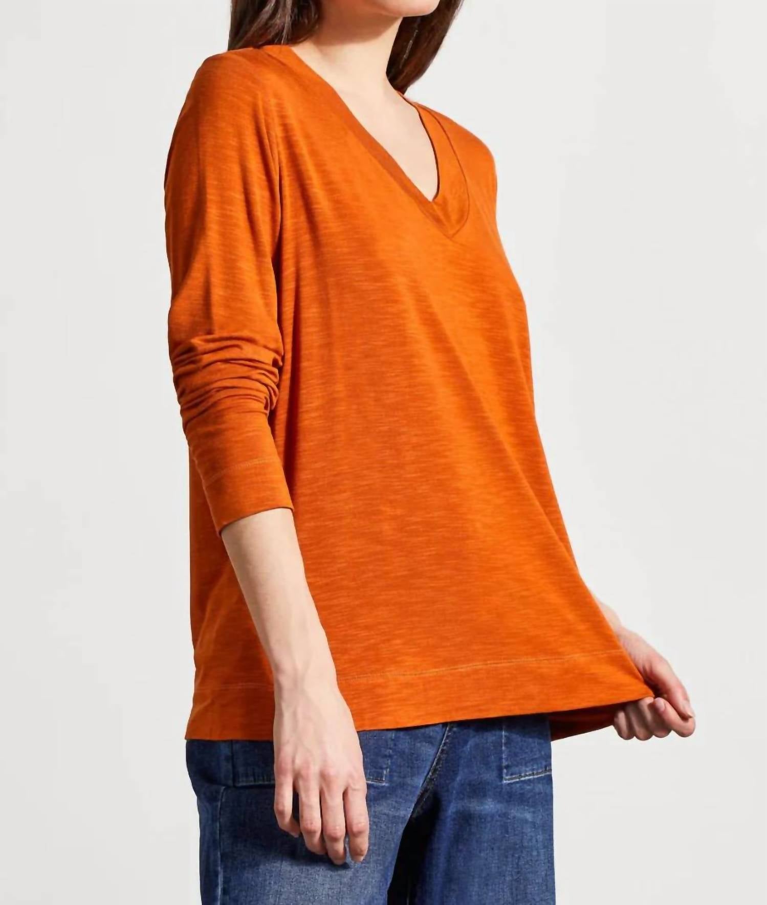Tribal - Women's Long Sleeve V-neck Top With Side Slits