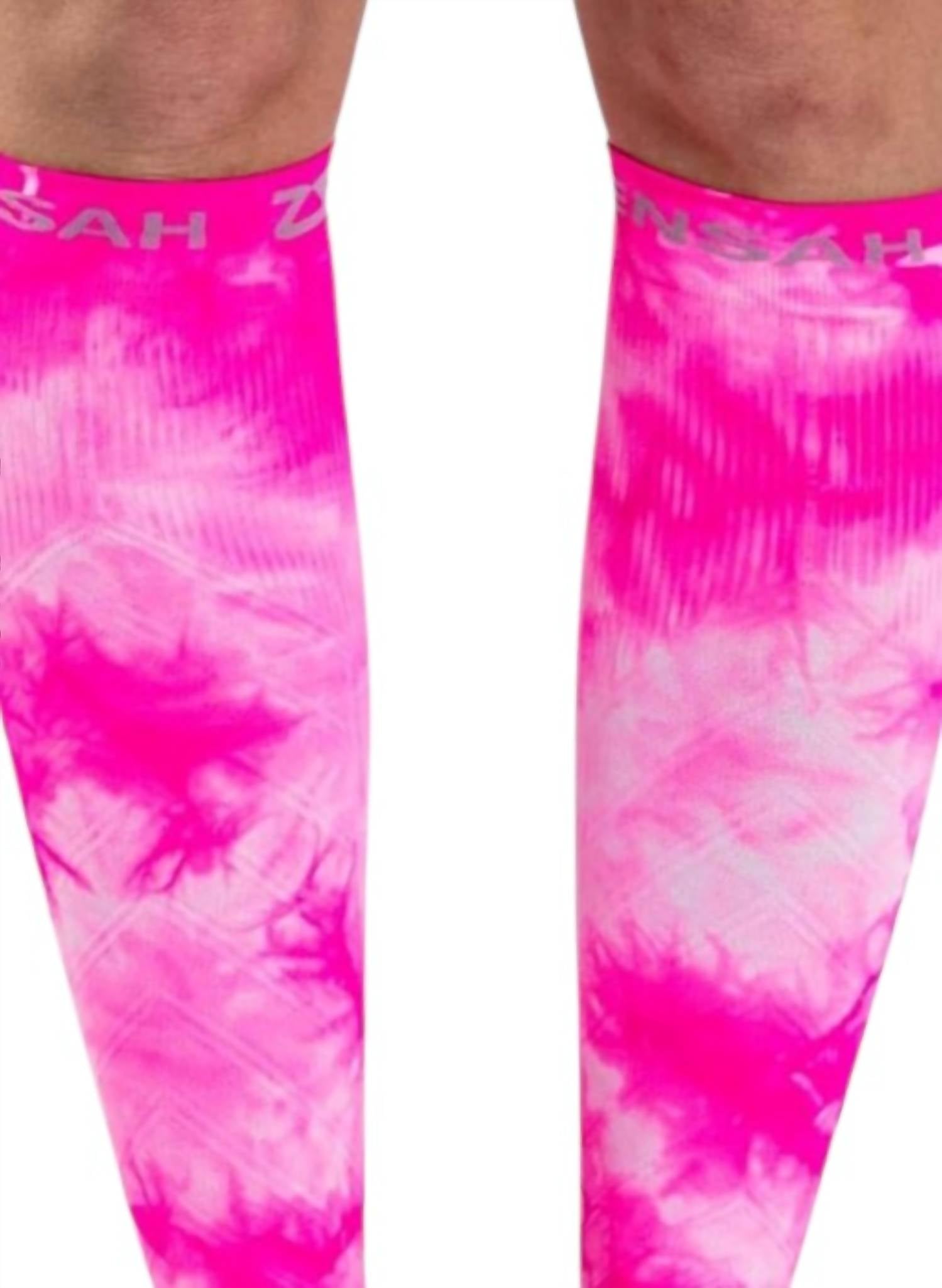 Zensah Compression Leg Sleeves in tie dye neon pink - women's accessory - detail view