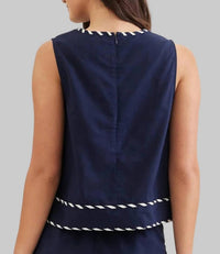 Entro - Sleeveless Contrast Whipstitch Trim Detail Top