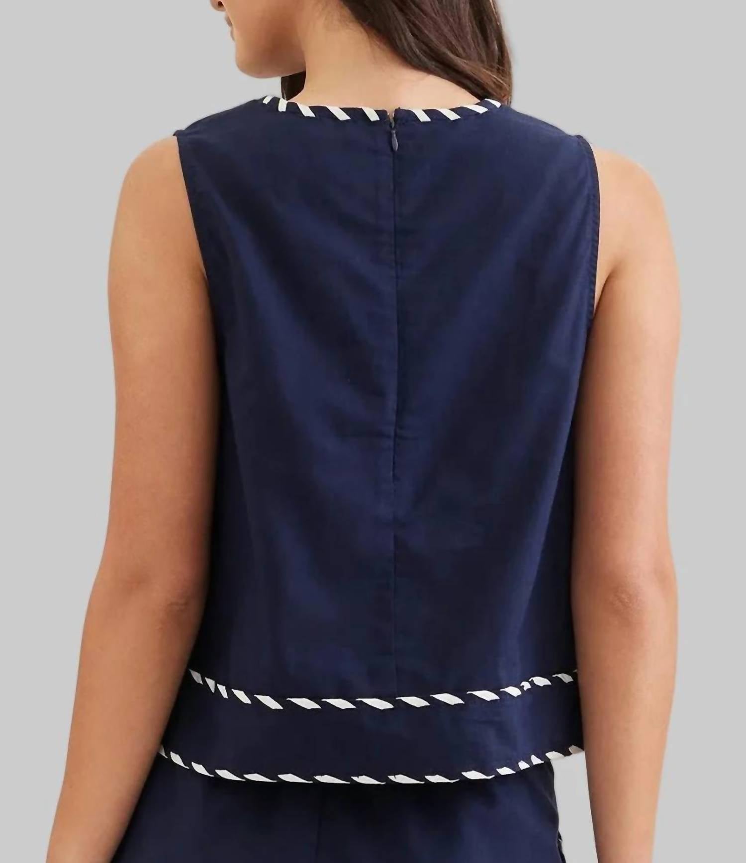 Entro - Sleeveless Contrast Whipstitch Trim Detail Top
