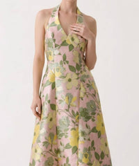 B.Right - FLORAL JACQUARD HALTER DRESS