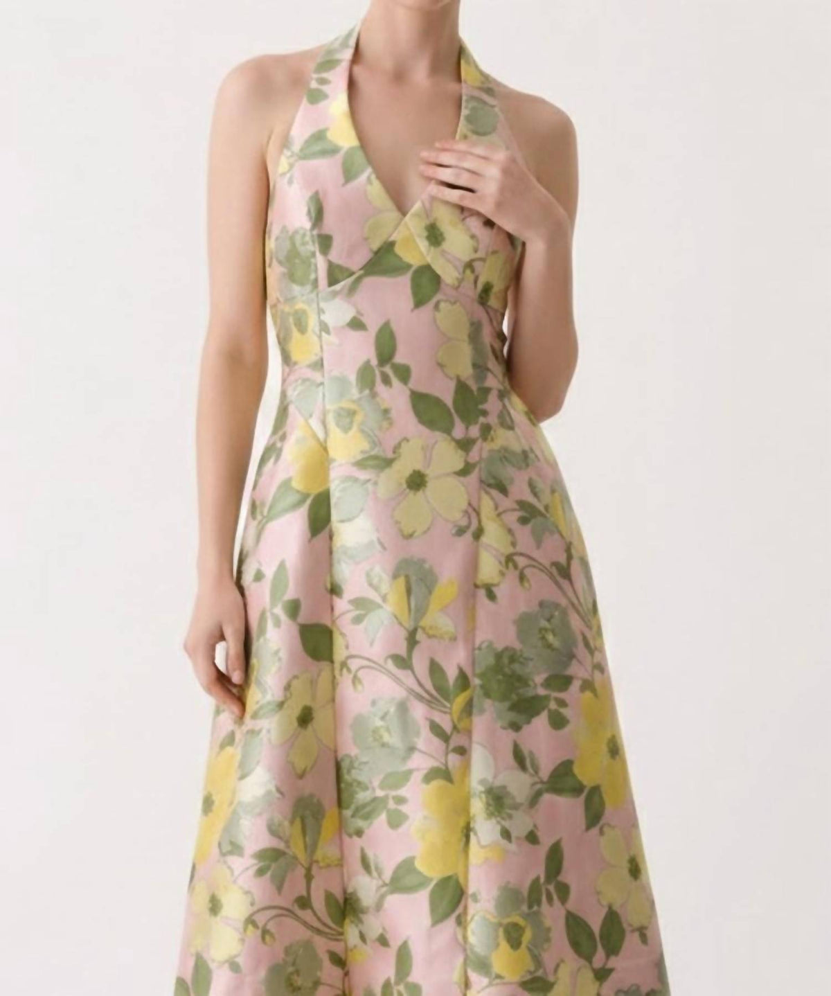 B.Right - FLORAL JACQUARD HALTER DRESS